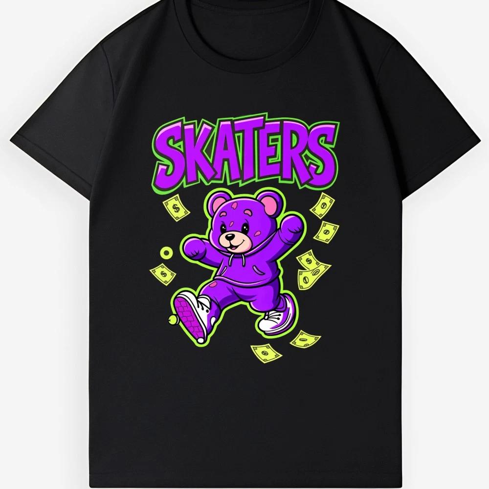 Skaters Purple Bear Money Graphic T-Shirt - Streetwear Skateboard Tee 2XL