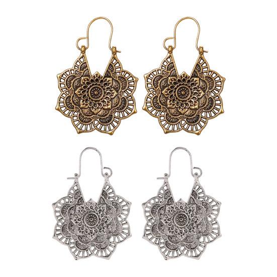 1 Pair Vintage Bronze Earrings for Women, Multi-Layer Hollow Pattern Hook Earrings, Bohemian Ethnic Style Drop Earrings for Jewelry Gift