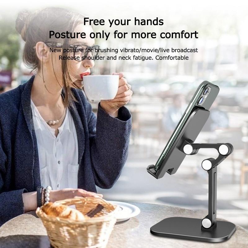 Foldable Desk Mobile Phone Holder Stand for IPhone IPad Pro Tablet Flexible Metal Table Desktop Adjustable Cell Smartphone Stand for Online Class