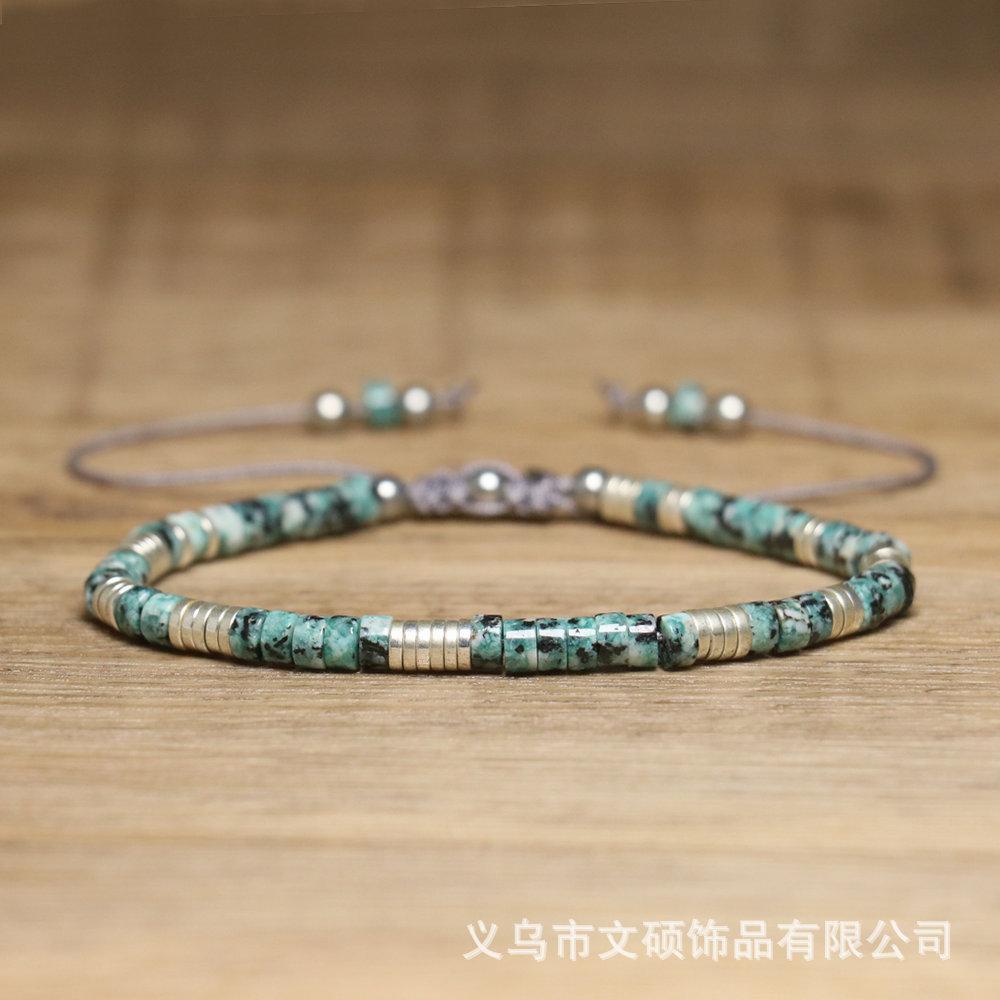 Turquoise Heishi & Silver Disc Bracelet – Adjustable Boho Jewelry, Protection Calm Gift for Men & Women