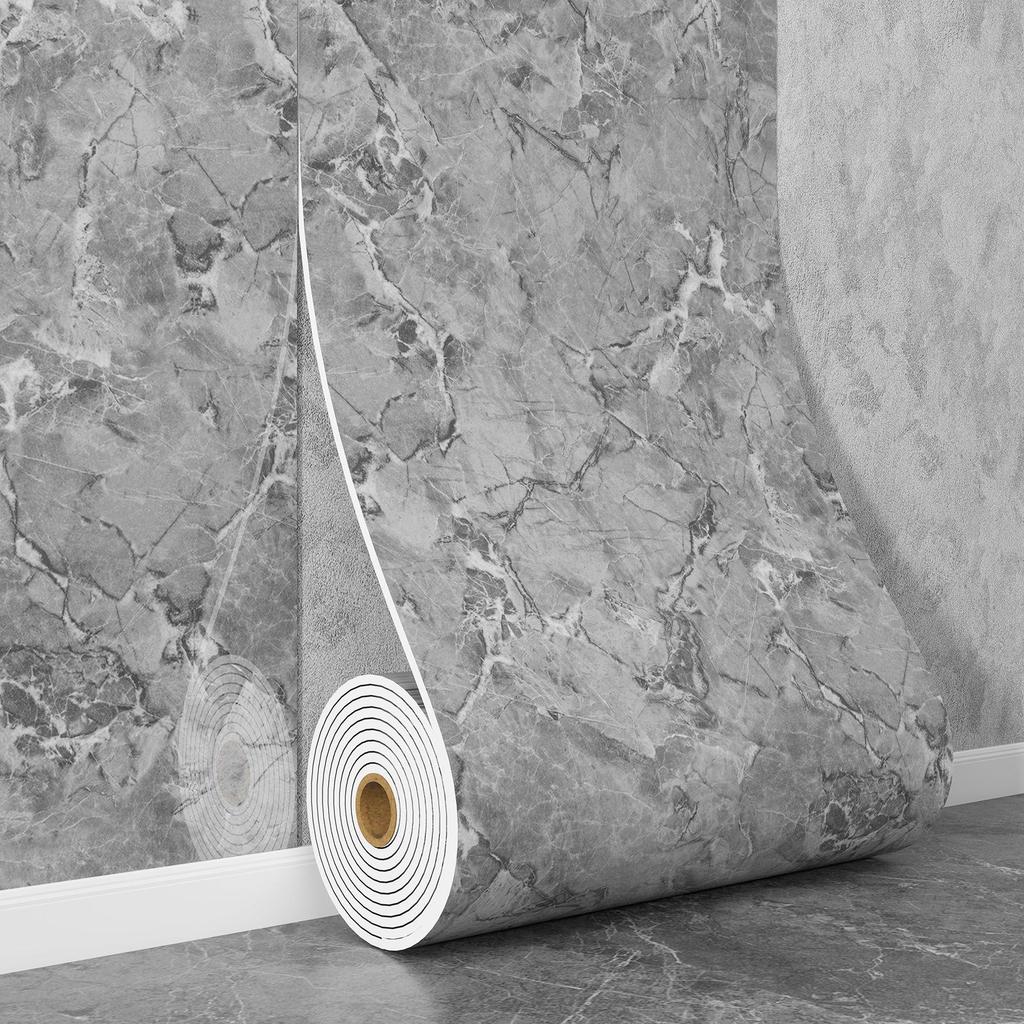 Self-Adhesive Waterproof Imitation Marble Tile Wall Sticker for Bathroom, Living Room, Kitchen, and TV Background.