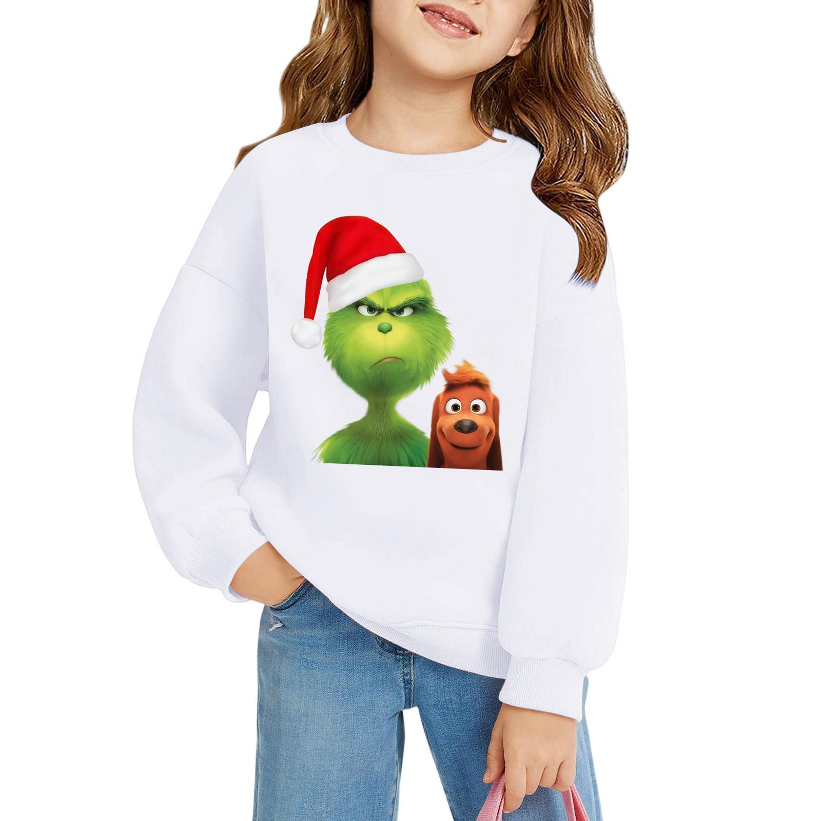 

Рождественские пуловеры с круглым вырезом для девочек, детские топы с принтом 160