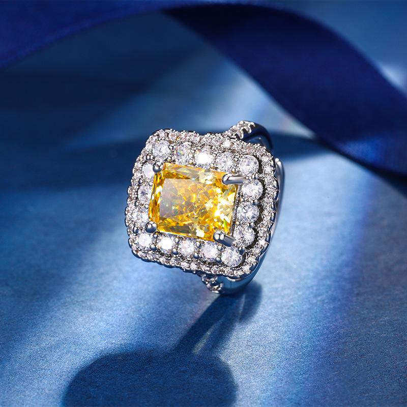 Autumn And Winter Jewelry High Carbon Diamond Ice Flower Cut Copper Inlaid Yellow Diamond Sugar Cube Set Female Lead Stone 8 * 10