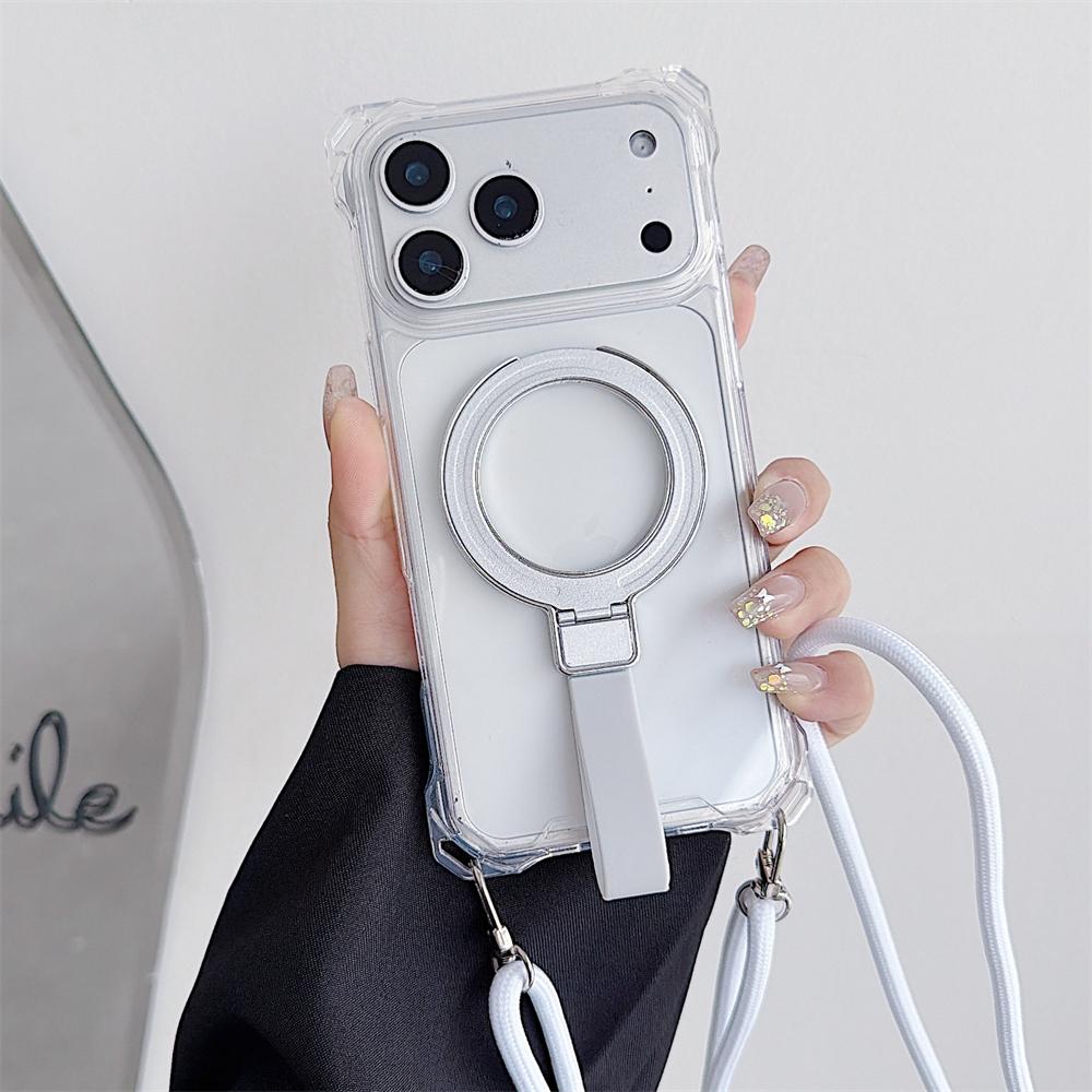 

Magnetic Bracket Case For iPhone 17 16 15 14 13 12 11 Pro Max Air Shockproof Climbing Four Corner Crossbody Strap Lanyard Cover iPhone 15