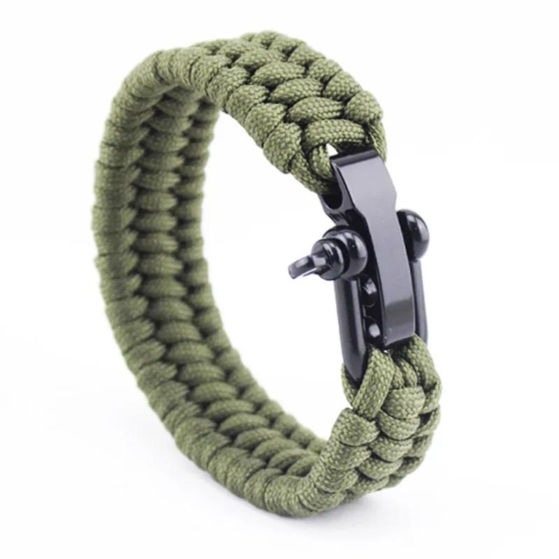 Survival Paracord Bracelet Men Three-Holes Adjustable U-Type Buckle 550 Parachute Rope Outdoor Camping Hiking Emergency