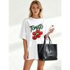 Oversized T Shirt Black Tomato Print With Cherry Tomatoes And Text For Casual Wear