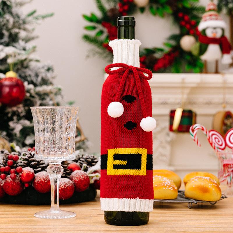 Christmas Wine Bottle Covers Cartoon Santa Snowman Knitted Red Wine Bottle Bags New Year Party Xmas Dinner Table Decor 1Pcs