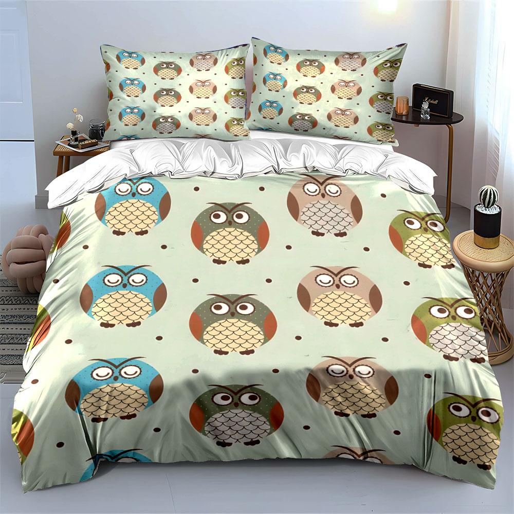 Cute Owl Pattern in Pastel Tones Bedding Duvet Cover Set  (1*Duvet Cover 2*Pillowcases, without duvet insert)