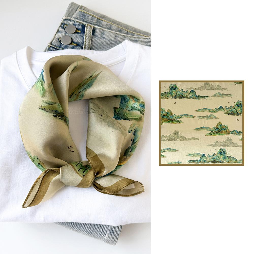 Seidentuch klein quadratisch Damen Nationalstil bedruckt Maulbeerseide Tuch quadratisches Tuch Seide schlicht Kreppsatin Seidentuch