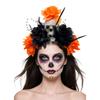 Halloween Party Skull Headpiece With Punk Flower Decors Comfortable Hairband For Adult Costume Event Gathering Headwear