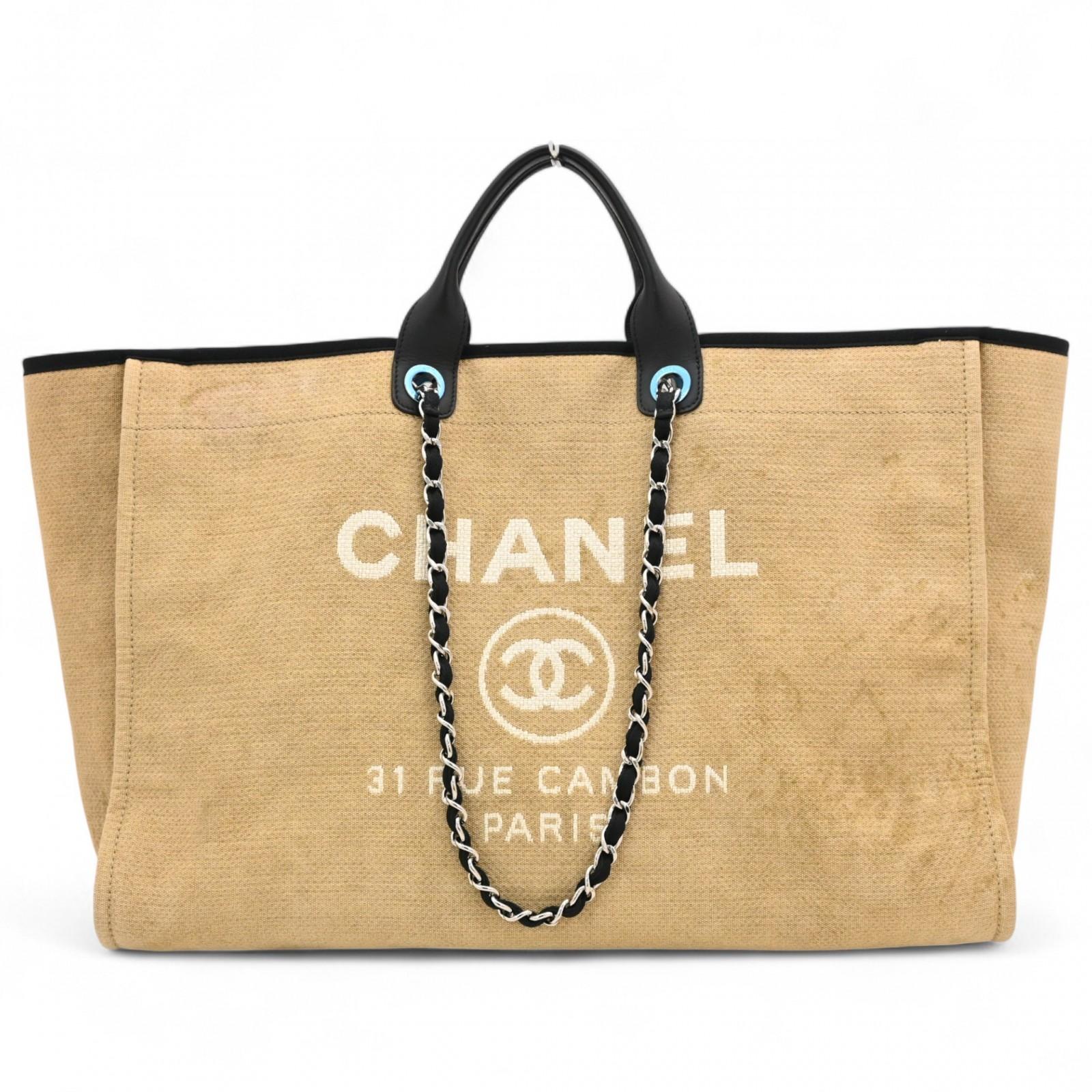 

Auth CHANEL Deauville Chain Tote GM Denim Tote Bag ch11141cc