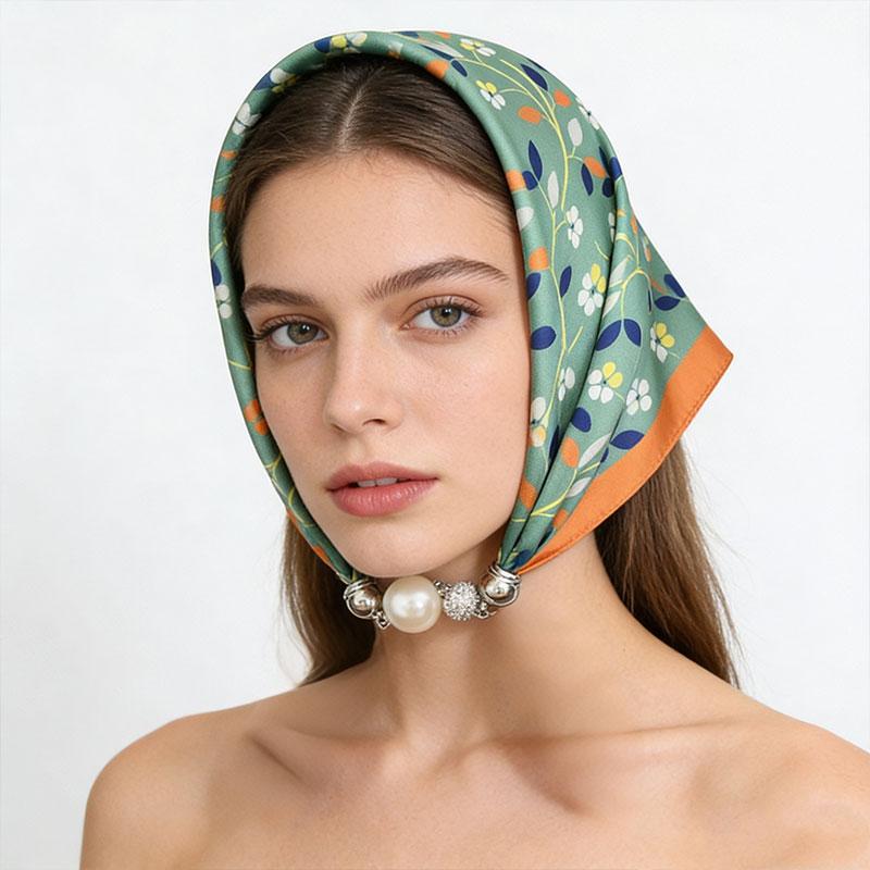 1pc Neckerchief Women Necklace Scarf Hand Wrist Magnetic Button Bag Scarves Scarves Print