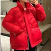Solidna kurtka puchowa dla kobiet jesienno-zimowa nowa moda w stylu Vintage z długim rękawem parki Casual płaszcze ze stójką i zamkami błyskawicznymi