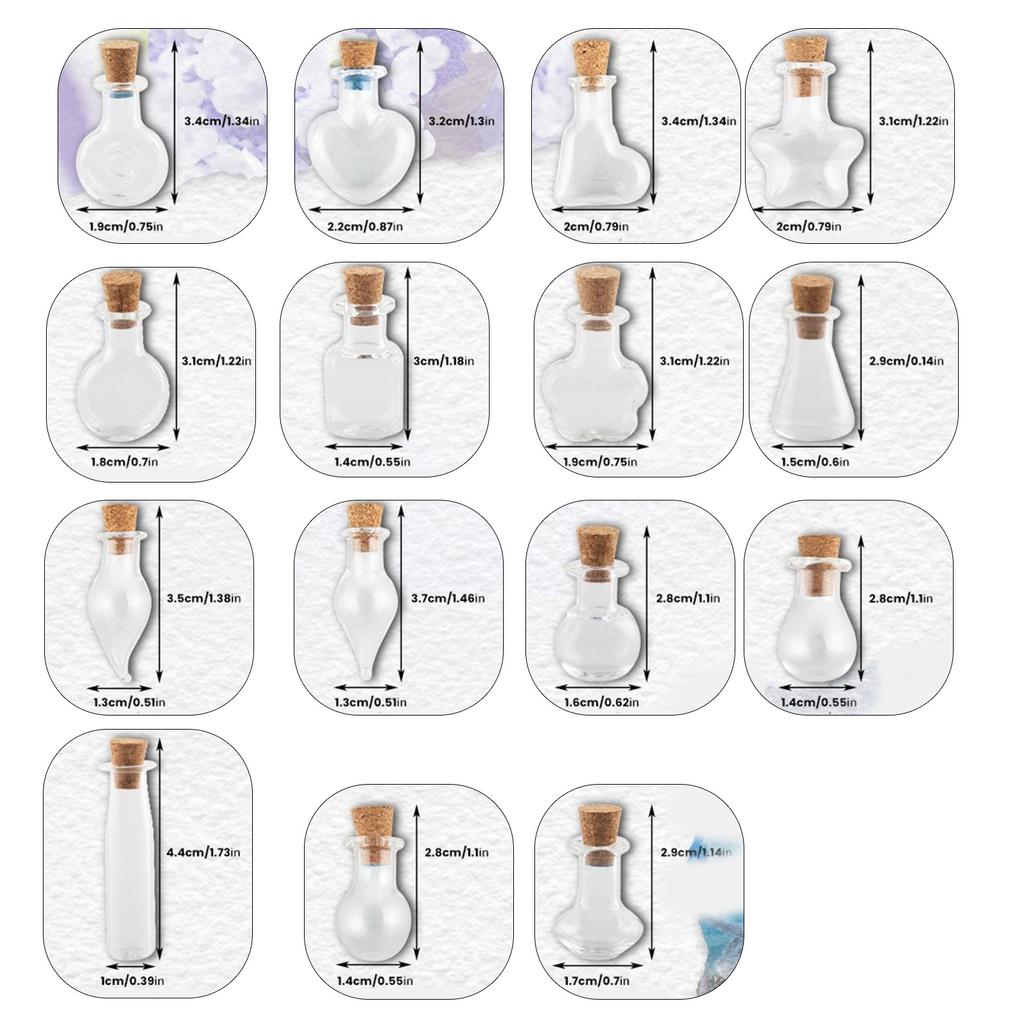 Set of 30 Different Designs Glass Bottle Ornament with Cork Stoppers and Nail Hooks for Crafting and Decoration