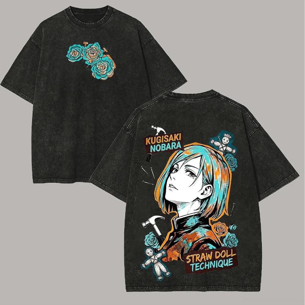 Kugisaki Manga T Shirt Men s Clothing Washed Cotton T-shirt Oversized Short Sleeve Tees Tops S