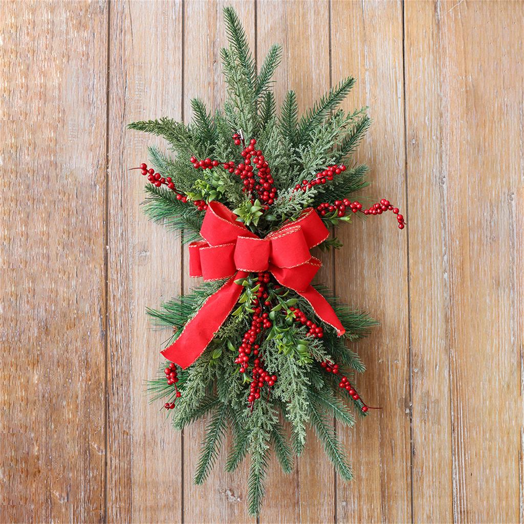 Christmas Stair Wreath with Pinecones Bowknot Hanging Stairs Garlands for Front Door Decoration Winter Wreath Party Gift