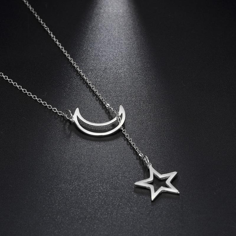 

Titanium Steel Star and Moon Pendant Necklace Hip Hop Punk Unisex Couple Gift Jewelry