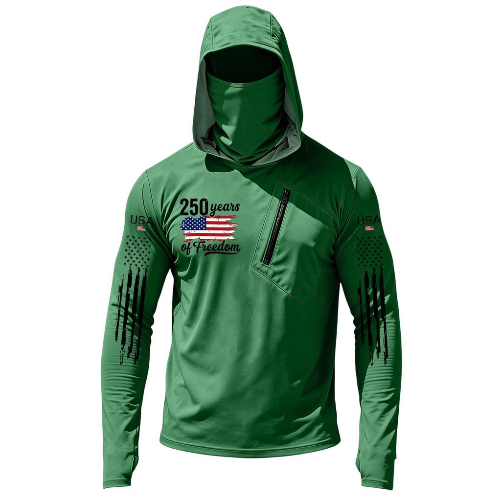 Men’s Hooded Long Sleeve Shirt with USA Flag Print 250 Years Graphic Lightweight Pullover Top