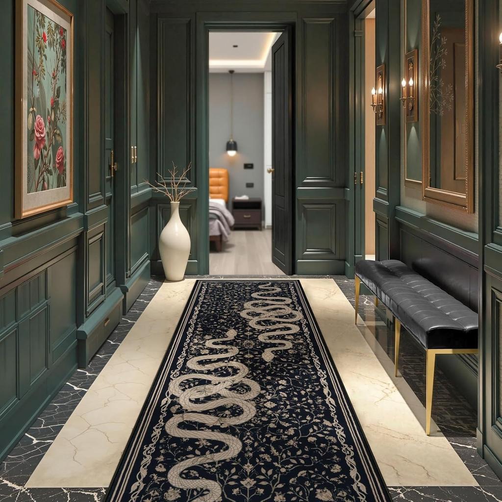 Chodbový koberec Černý dlouhý koberec Chodba Pratelné v pračce Ložnice Kuchyně Podložka na podlahu Elegantní bytové dekorace Koberce