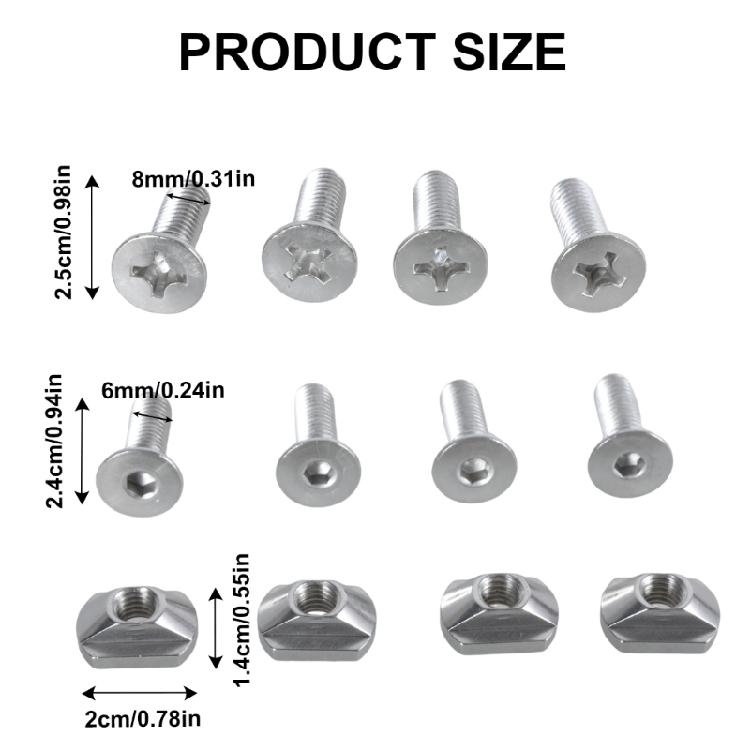 4Pcs Hydrofoil Mounting T Nut Surfboard Hydrofoil Screws 8mm 6mm Mounting T-Nut And Screws Outdoors Surfing Accessory