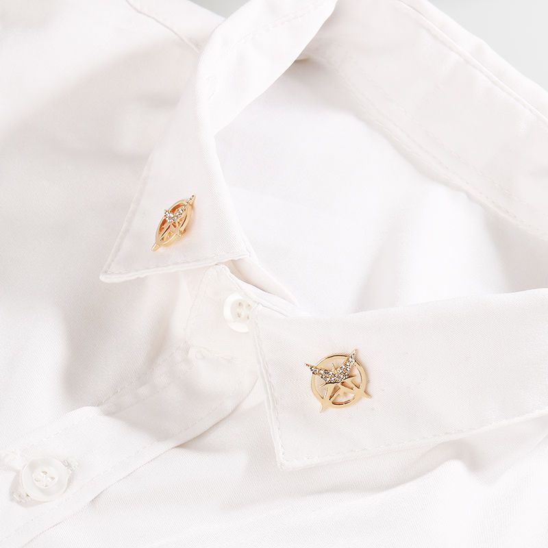 Six-Pointed Star Brooch Rhinestone Metal Lapel Pin for Men Women Suit Corsage Shirt Collar Button Office Leisure Jewelry