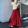 Women's High-Waist A-Line Knit Skirt - Hip-Covering, Wide Hem, Plus Size, Autumn-Winter, Thickened, Slimming Pleated Long Skirt