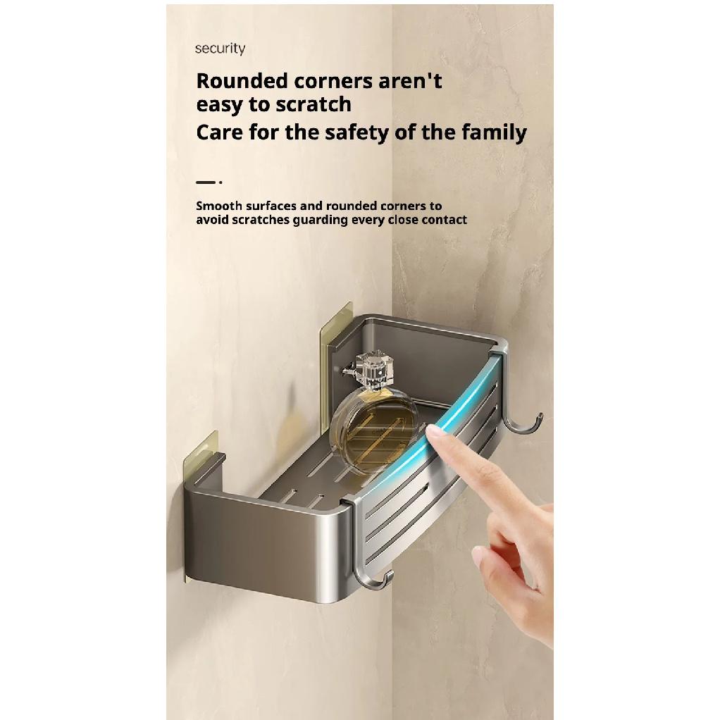 Space Aluminum Bathroom Shelf Self Adhesive Wall Mount Shower Rack No Drill Shampoo Hanger Bath Room Makeup Basket Storage Caddy