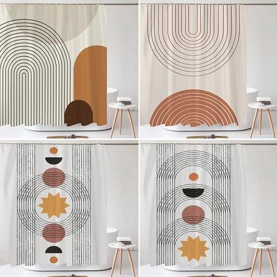 Bathroom Abstract Lines Bohemian Shower Curtain Medieval Minimalist Art Polyester Fabric Shower Curtain 180x180CM with 12 Hooks