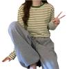 This Thin, Round-neck, Loose, Slimming, Versatile Long-sleeved T-shirt Is A Fashionable Striped Base Layer for Women in Autumn and Winter