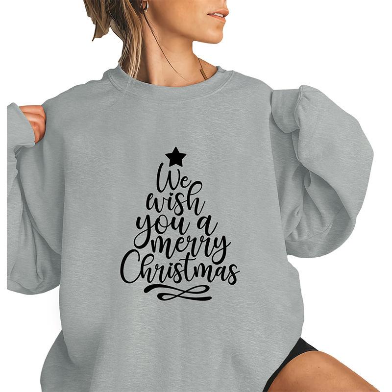 Autumn Women'S Clothing, Crew Neck Long-Sleeved Sweater Women, Christmas Tree Print Top