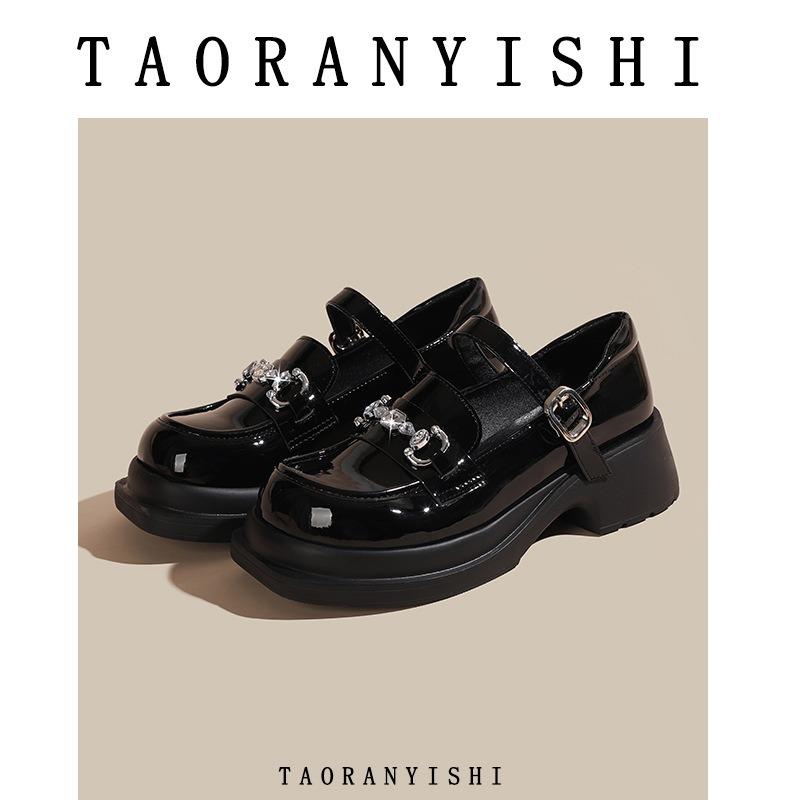 Mary Jane women's shoes spring new college style retro rhinestone platform small leather shoes one-word buckle single shoes women