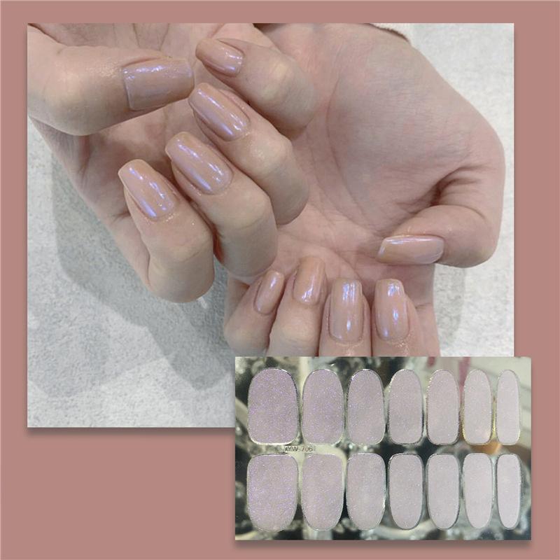 14pcs/sheet Press On Nail Simple Glitter Fake Nails Glossy Nail Stickers Finished Manicure Quick Nial