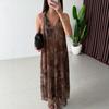 Spring and Summer New Women's Clothing Temperament Floral Suspender Skirt Casual Dress Off-the-shoulder Big Swing Dress