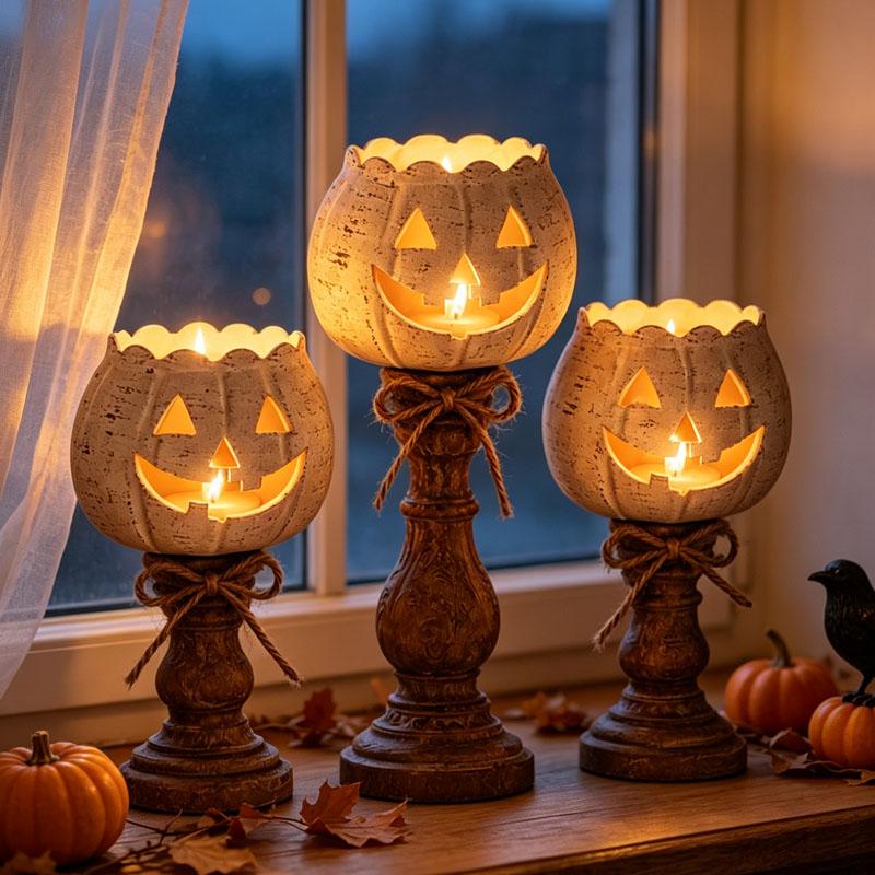 1-4pcs Rustic White Pumpkin Tealight Candle Holder Lantern Design for Fall Halloween Thanksgiving Home Centerpiece Decor