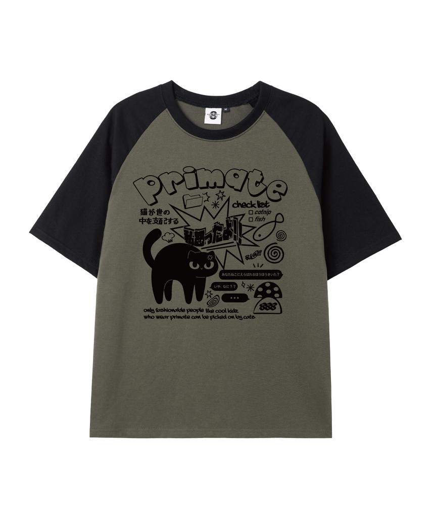 PRIMATE Mad Cat Oversized Raglan Short Sleeve T-Shirt 5 Colors