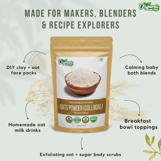 Organic Zing Colloidal Oat Powder – Pure, Gluten-Free, Water-Dispersible – Ideal for Smoothies, Baking, Beverages & Culinary Uses – 454g