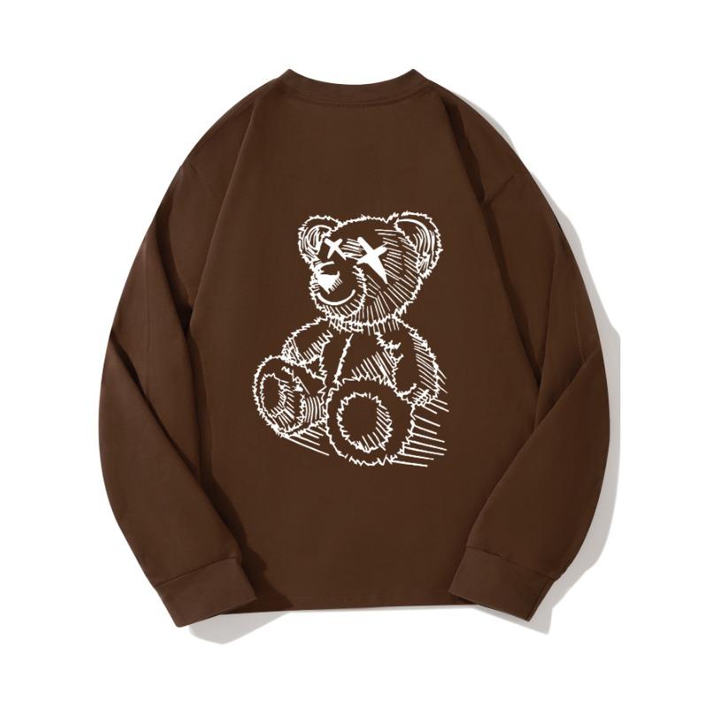 Осенняя одежда Sitting Bear с длинными рукавами из чистого хлопка, новый мужской и женский топ, весенний внутренний слой, базовая рубашка, футболка с круглым вырезом и длинными рукавами