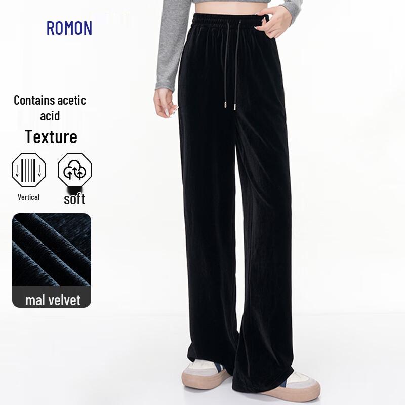 ROMON Women's Velvet Straight-Leg Wide-Leg Casual Pants