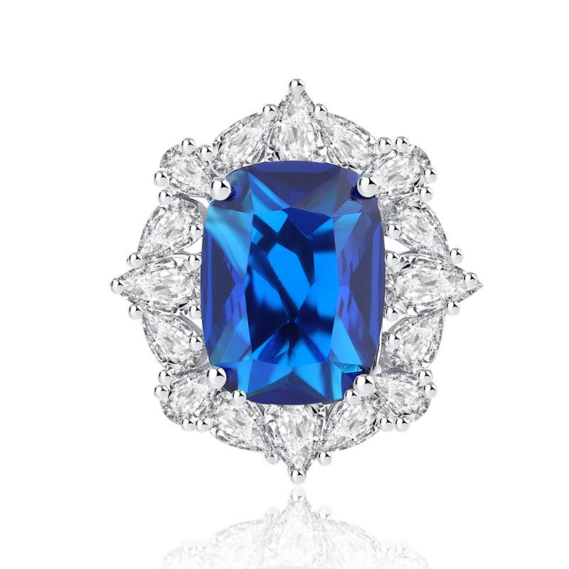 Jewelry Simulation Blue Glass Pendant Ring Handmade Diamond Set Main Stone 12 * 16