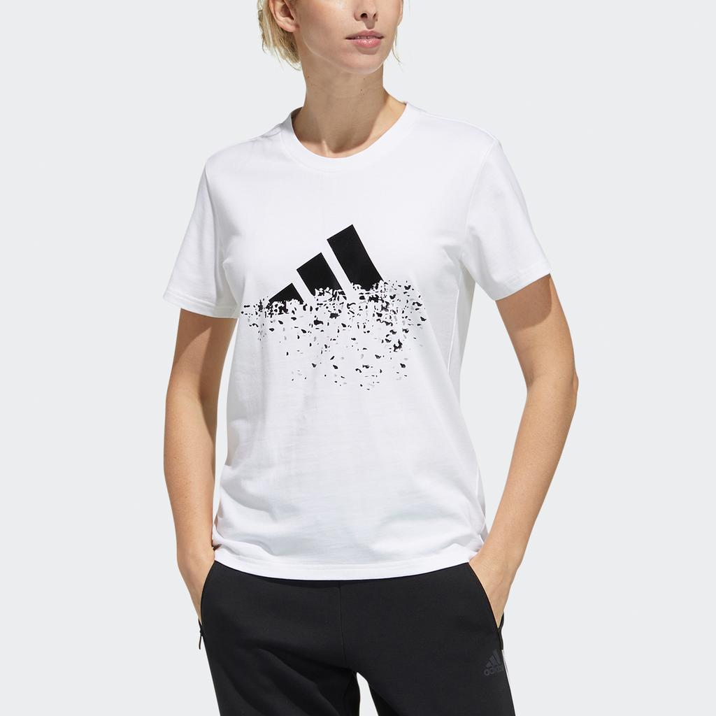 Adidas Contrast Print Sports Short Sleeve T-Shirt Women Tops White GP0597