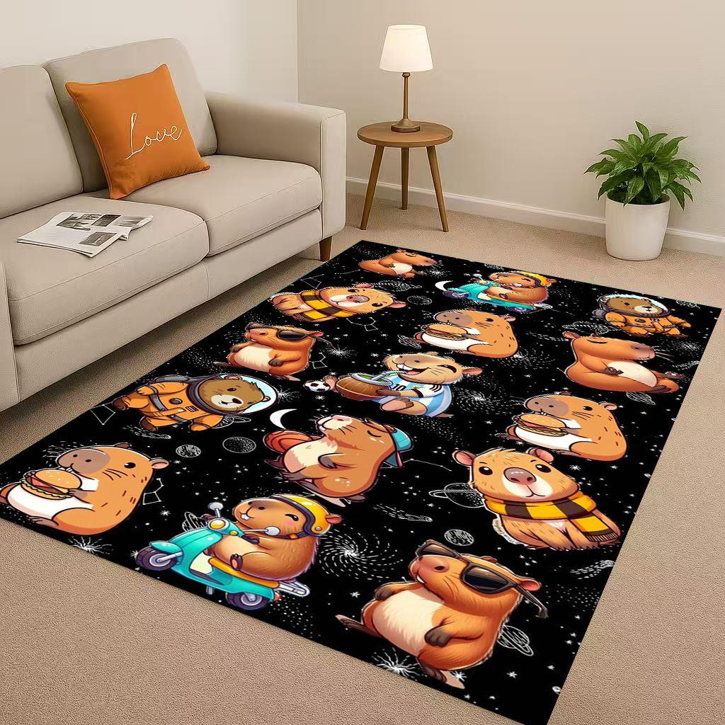 Kawaii Capybara Kunst Cartoon Wohnzimmer Rutschfester Teppich Weicher Teppich für Schlafzimmer Spielzimmer Sofa, Leicht zu Reinigen Heimdeko Fußmatte