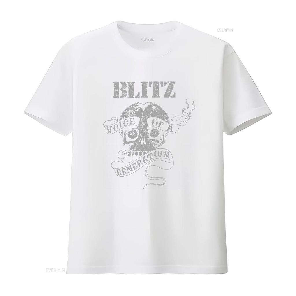 BLITZ Voice of a Generation Skull Print Black T Shirt for Men Small vintage Washed Breathable homme streetwear Casual Unisex