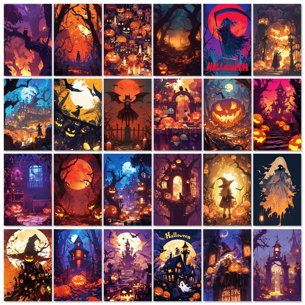 Halloween card new horror skull pumpkin wall decoration card color aesthetics decorative wall painting