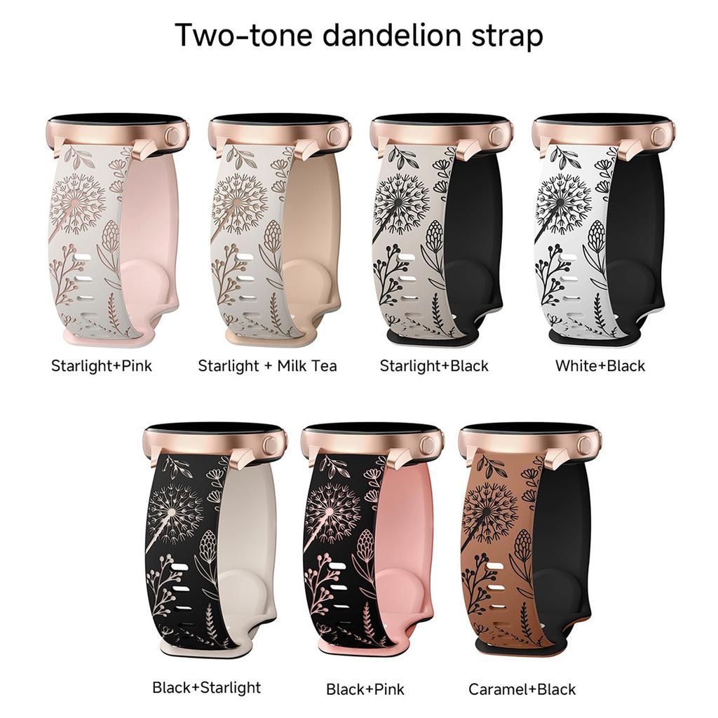 Engraved Silicone Watch Band Repalcement for Samsung Galaxy Watch 6 5 4 Active 2 and More 20mm Width Dandelion Design