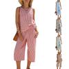 Conjunto de rayas sin mangas para mujer con cintura de corbata Múltiples colores