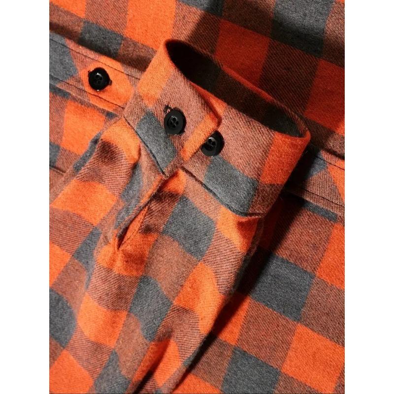 Men's Shirts Classic Plaid Casual Button Down Hooded Long Sleeved Double Pockets Shirt Hoodie Flannel Jacket Spring Autumn