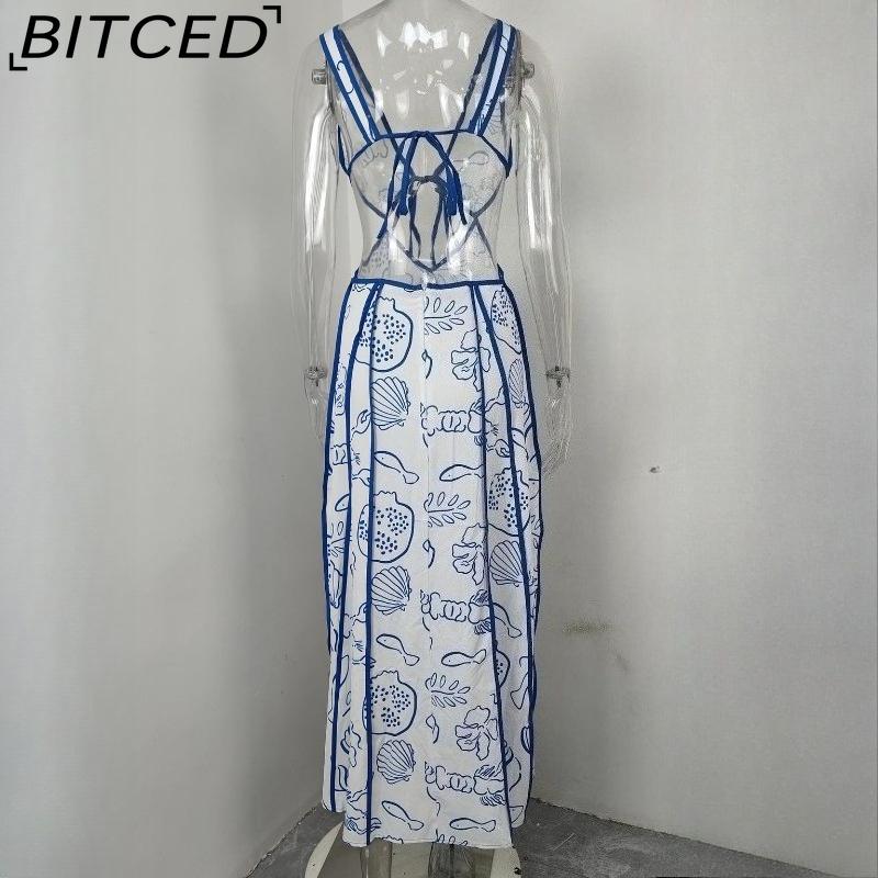 BITCED Women's Strapless Dress: Elegant Print Casual Tie-Waist Crop Top Sexy Dress