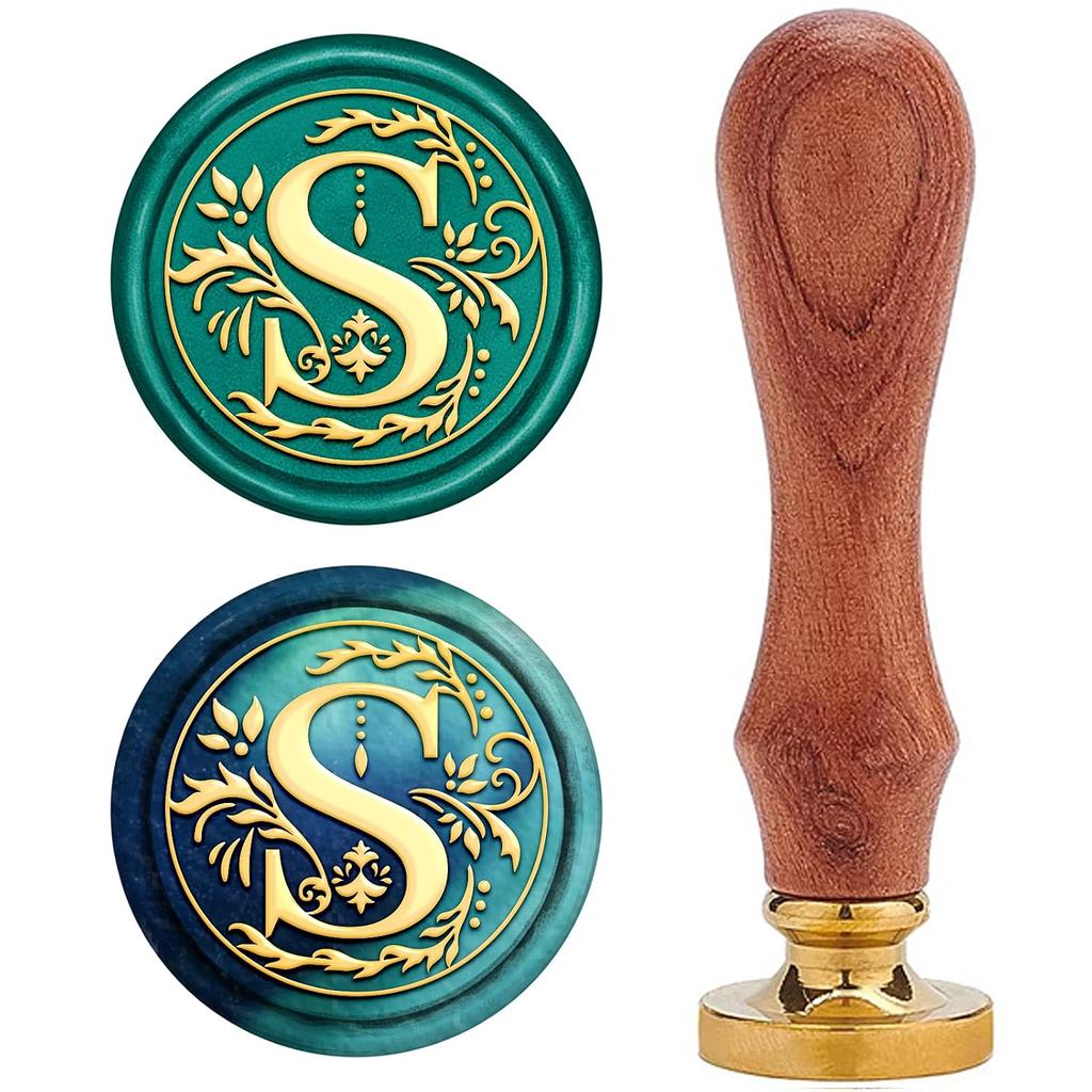 DIY Scrapbook Brass Wax Seal Stamp and Wood Handle Sets Letter S Golden 8.9x2.5cm Stamps: 25x14.5mm