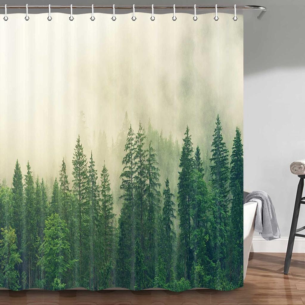 Misty Forest Woodland Shower Curtains Nature Shower Curtain Fall Shower Curtain Waterproof Polyester Fabric Home Decor with Hook