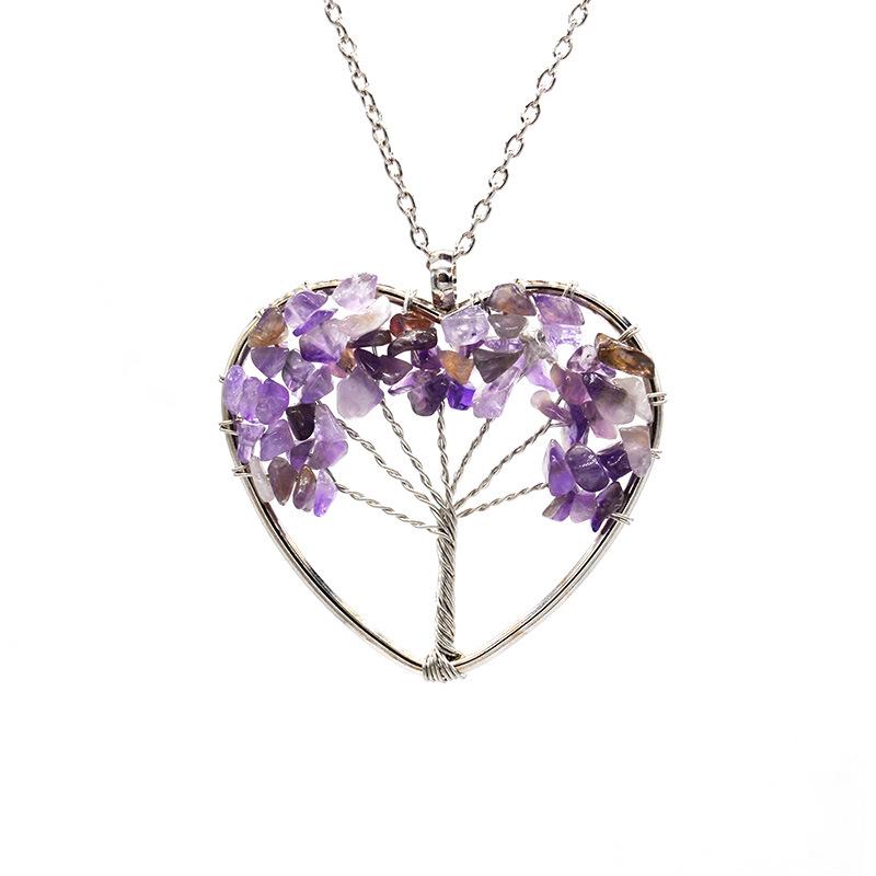 Natural Gravel Crystal Tree Of Life Heart-Shaped Colorful Natural Stone Fortune Tree Love Necklace N38